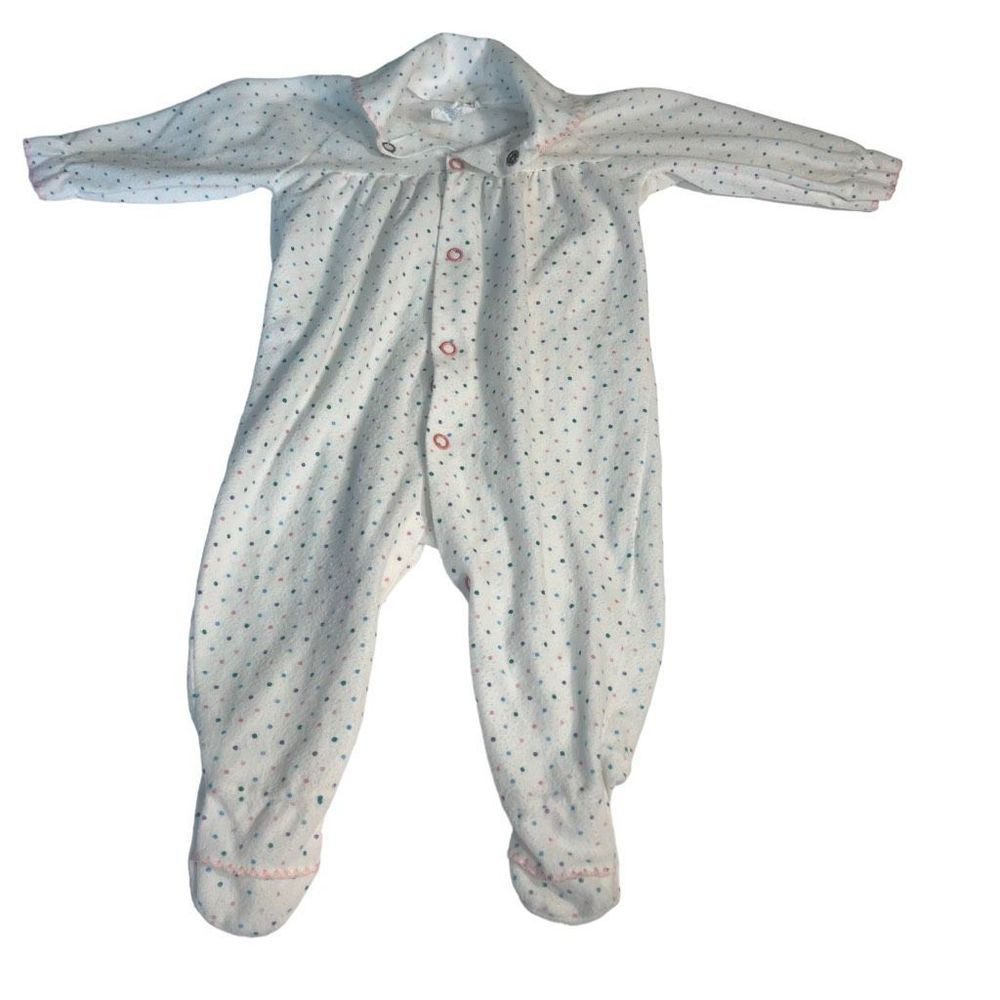 Vintage Playskool Play J’s Infant’s Sleeper Sz Med 6-12 Months Pastel Polka Dots